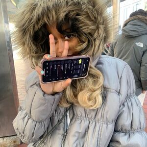 Gray Puffer Jacket with Fur Hood